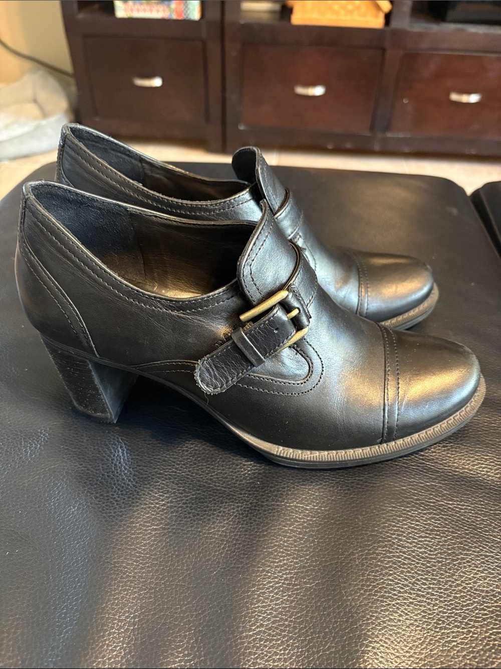Ecco Black Leather Saunter 65 Buckle Slip On Heeled Loafers EU 40